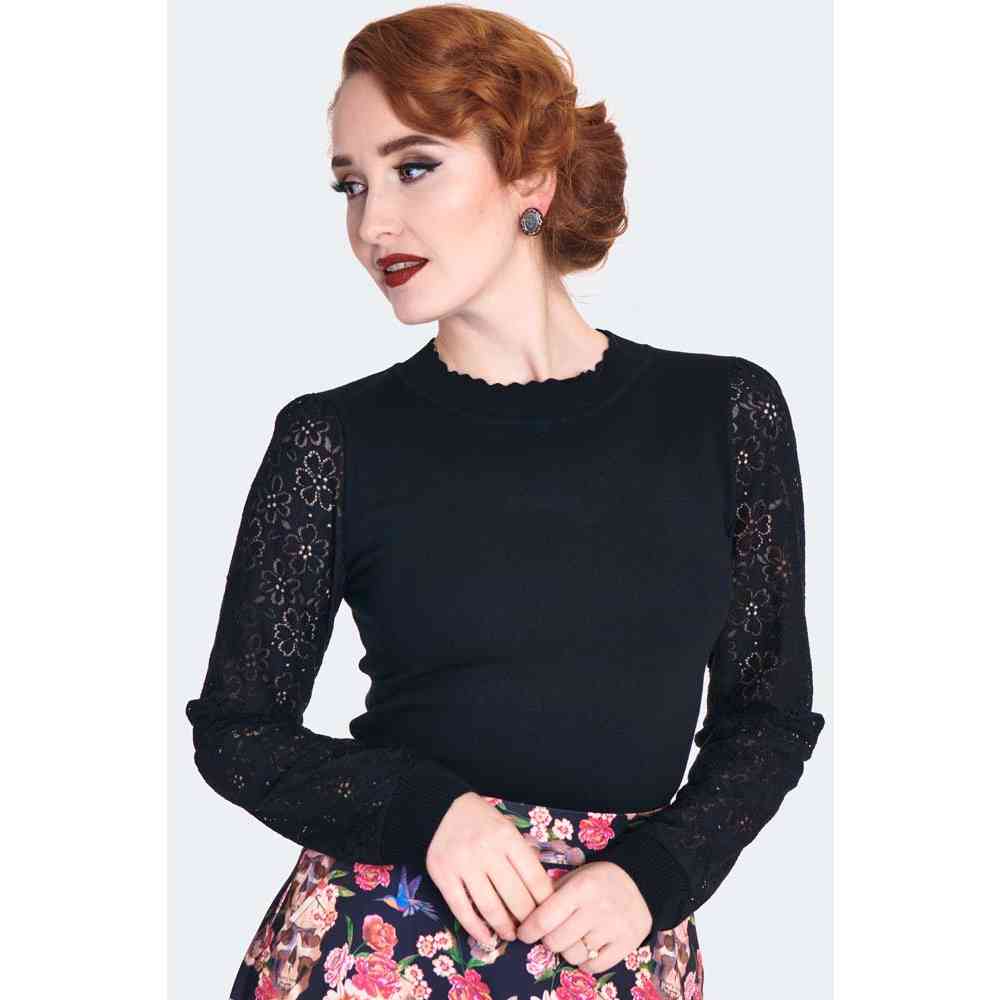 Voodoo Vixen - Lace Sleeve Sweater/trui - Zwart